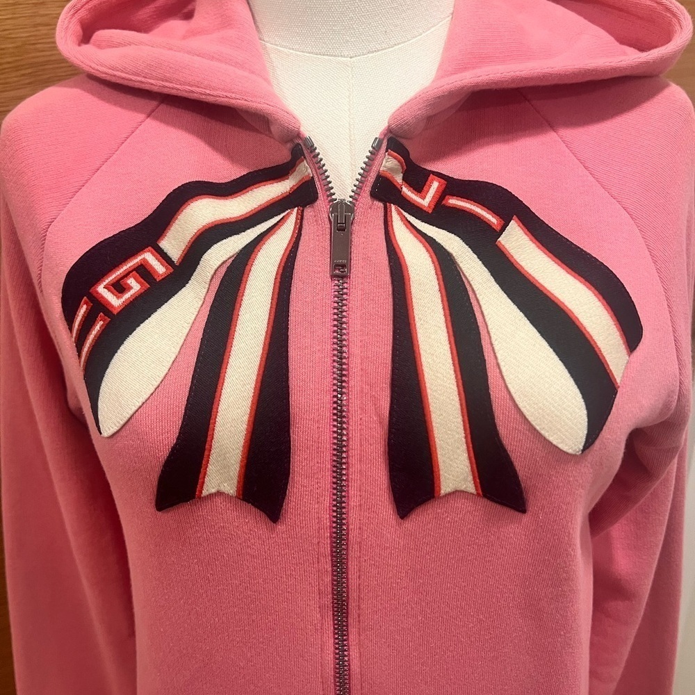 GUCCI | Pink Web Bow | Zip Hoodie | Girls 12 | Women's XS/S - Picture 2 of 15